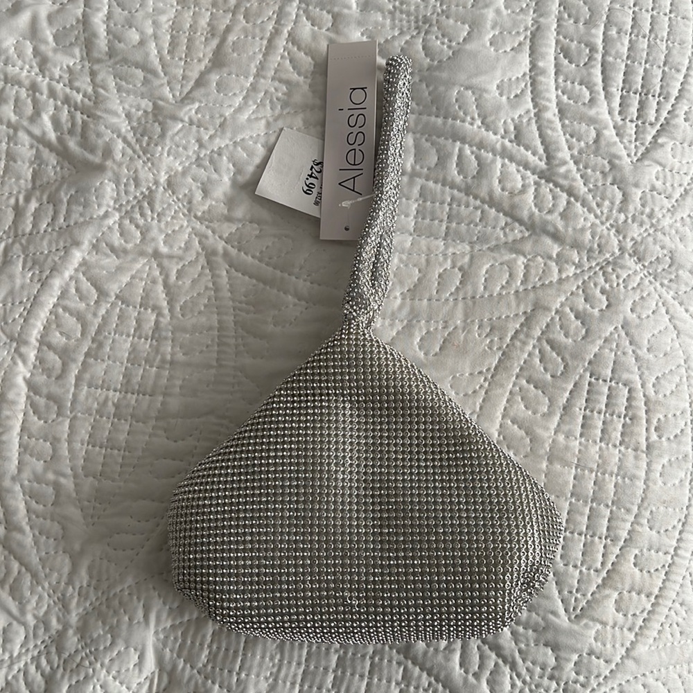 NWT Silver rhinestone wristlet evening bag formal purse